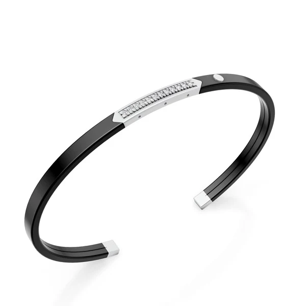 World Diamond Group bracciale schiava in titanio nero, inserto in platino, con fila di diamanti GBR041PTDINE