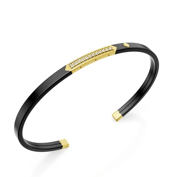 World Diamond Group bracciale schiava in titanio nero, inserto in oro giallo 18kt, con fila di diamanti GBR041O1DINE