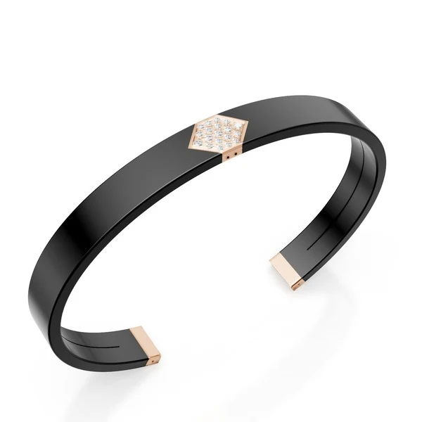 World Diamond Group bracciale schiava in titanio nero, inserto in oro rosa 18kt, pavettato con diamanti GBR040O3DINE