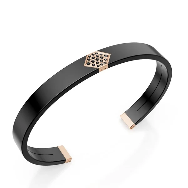 World Diamond Group bracciale schiava in titanio nero, inserto in oro rosa 18kt, pavettato con diamanti black GBR040O3BKNE