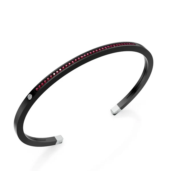 World Diamond Group bracciale schiava in titanio nero, con una fila di rubini e inserti in platino GBR036PTRUNE