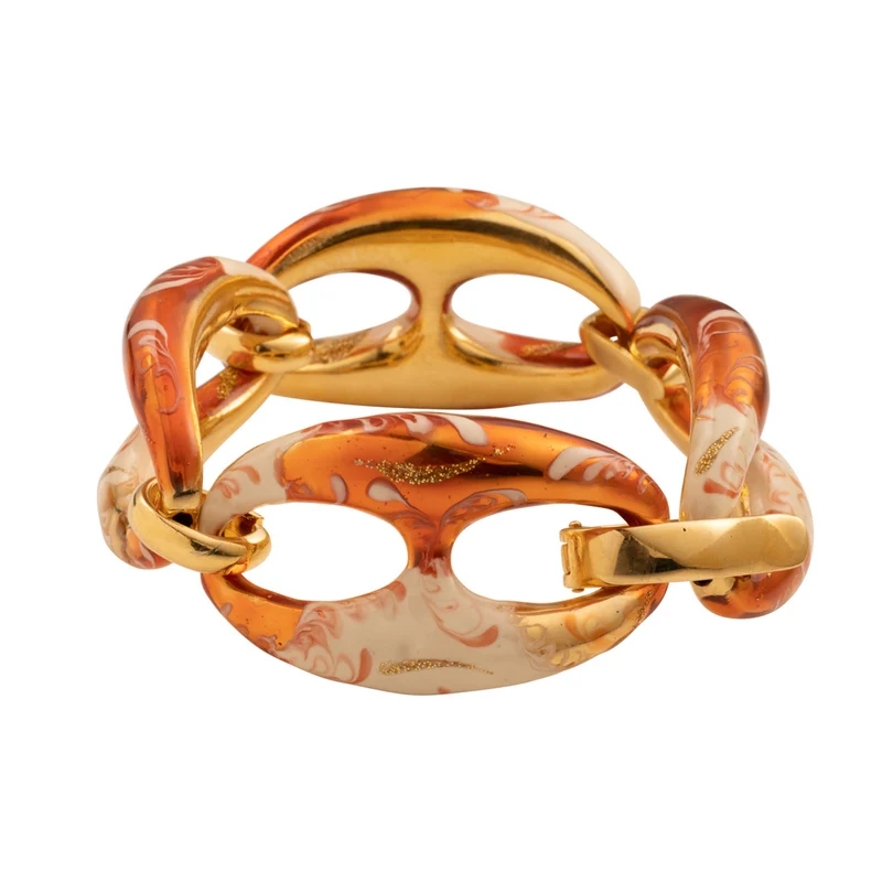 Federica Rossi bracciale Sea Collection Maglia Marina bronzo finitura PVD oro 18kt smalto color arancio e glitter FR.BR.22