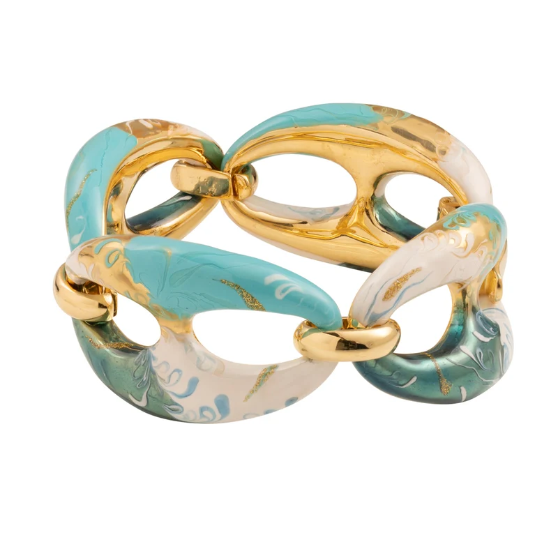 Federica Rossi bracciale Sea Collection Maglia Marina bronzo finitura PVD oro 18kt smalto color turchese e glitter FR.BR.21