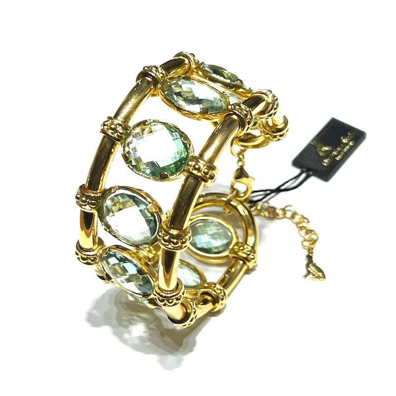 Federica Rossi bracciale Ibiza bronzo finitura PVD oro giallo 18kt quarzi color acqua marina FR.BR.18