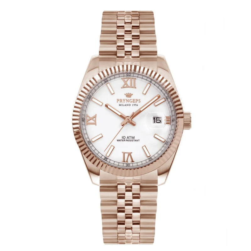 Pryngeps orologio Erre X 32mm bianco quarzo acciaio finitura PVD oro rosa A822R1